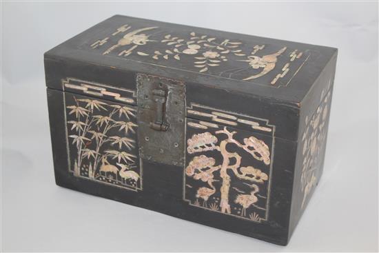 A Korean black lacquer and abalone inlaid rectangular box, 19th century, 30.5cm